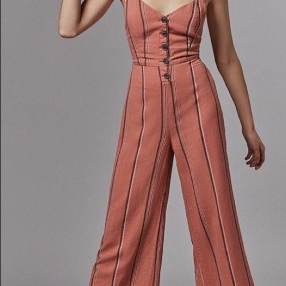Ashley Button Down Tie back Jumpsuit Peach color